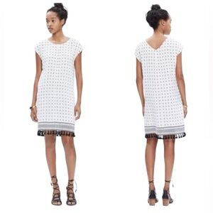 Madewell Scatterblock Tassel Shift Dress Bright Ivory & Black Print Sz L